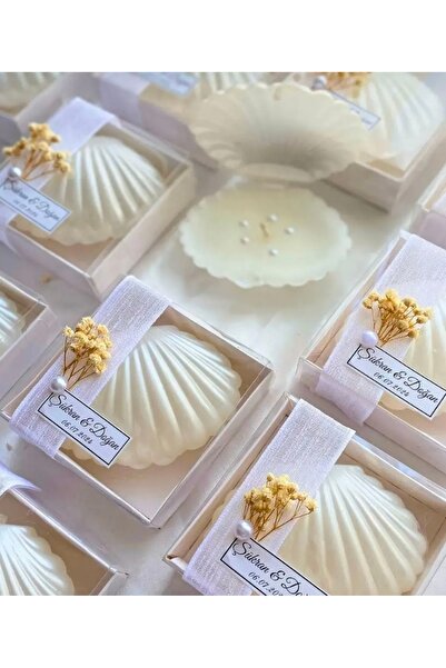 eSLeTc 20 Adet Beyaz Kutu İçerisinde Süslemeli İstiridye Mum, Düğün Nişan Söz...