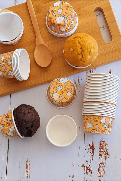 EFE PASTACILIK Yellow Rabbit Patterned Cake Capsule 50 Pieces |   Colored Muffin Cupcake Paper – 50X39 mm