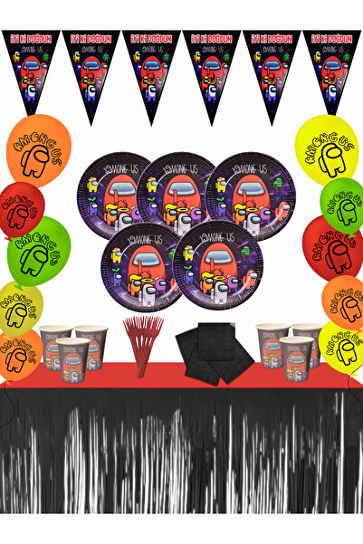 AMONG US Metalize Masa Etekli 16 Kişilik Doğum Günü Parti Malzemeleri Süsleri Seti