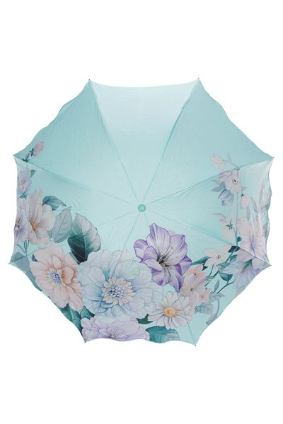 Wexta Uv 50 Dışı Ve Içi Çiçek Desenli 8 Telli Şemsiye Turkuaz