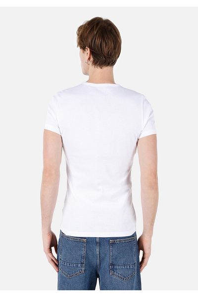Colin's Tricou alb cu mânecă scurtă pentru bărbați, tricotat cu gât cu plăcuță