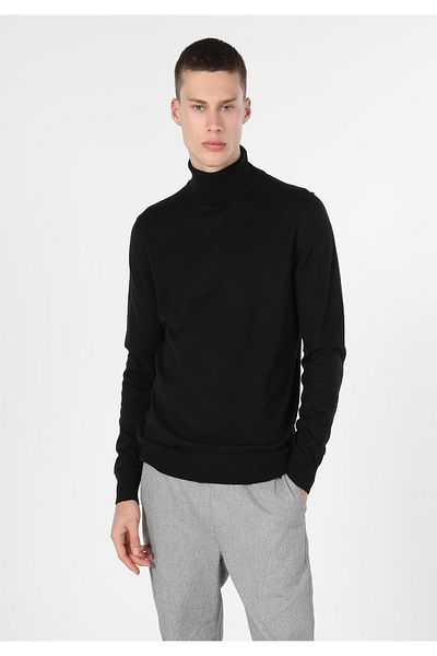 Colin's Pulover negru pentru bărbați Slim Fit Fisherman Cl 1023624