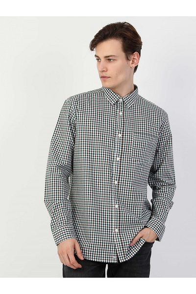 Colin's Cămașă Regular Fit Gât Cămașă verde cu mânecă lungă pentru bărbați Cl 1048575