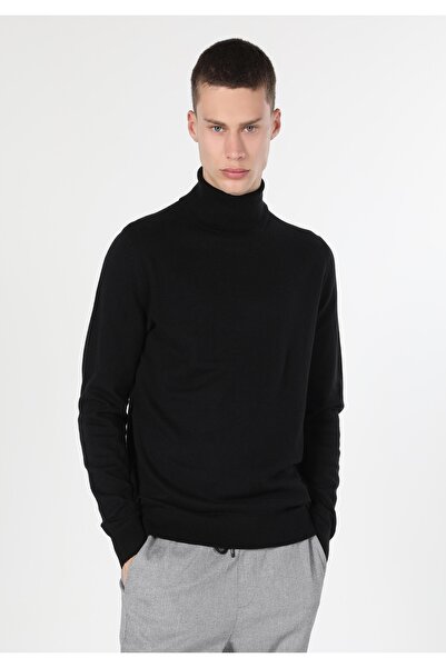 Colin's Ανδρικό μαύρο πουλόβερ με ζιβάγκο Slim Fit Jacquard