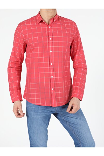 Colin's Slim Fit Shirt Neck Erkek Kirmizi Uzun Kol Gömlek