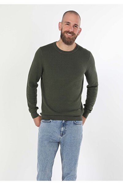Colin's Regular Fit Yuvarlak Yaka Jakarlı Erkek Yeşil Kazak