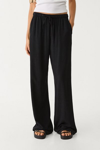 VODENS Linen Blended Loose Fitting Black Trousers