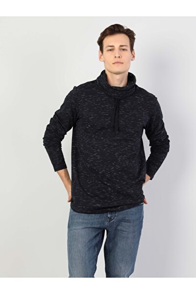 Colin's Regular Fit Erkek Yüksek Yaka Mavi Uzun Kol Tişört Cl1047355