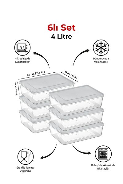 Espas Home Freshkeep Storage Container Set of 6 Suitable for Microwave and Deep Freezer - White / 6*6000 ml