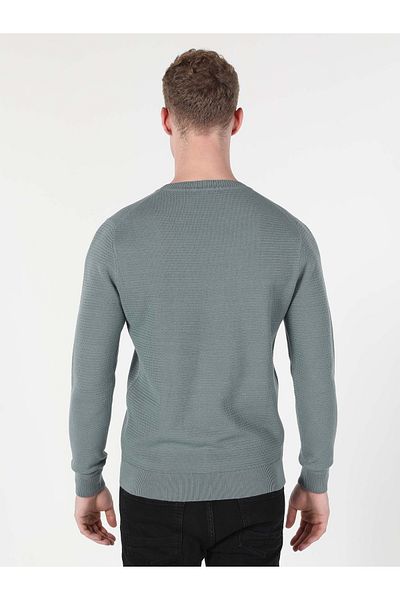 Colin's Pulover verde pentru bărbați, cu gât rotund, jacquard