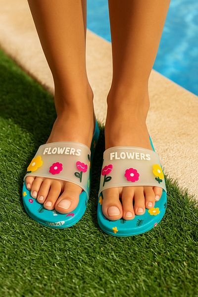 Shoebuo Figured Banded Pool, Bath and Beach Women's Slippers