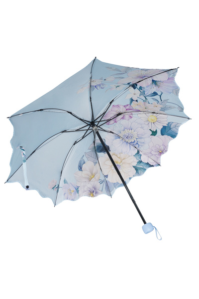 Wexta Uv 50 Dışı Ve Içi Çiçek Desenli 8 Telli Şemsiye Mavi