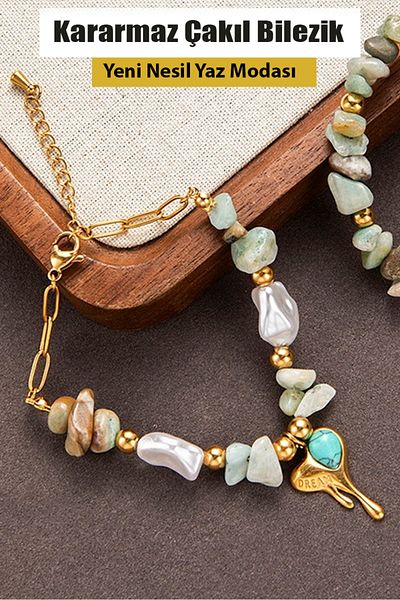 Nehir New Generation Summer Fashion Tarnish Free Steel Bracelet with Irregular Natural Stone for Women
