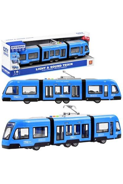 indiggo Tram with sounds and lights, Plastic, 45 x 10 x 6 cm, Blue/Black