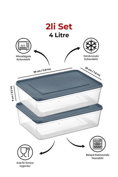 Espas Home Freshkeep Storage Container Set of 2 Suitable for Microwave and Deep Freezer - Gray / 2*4000 ml