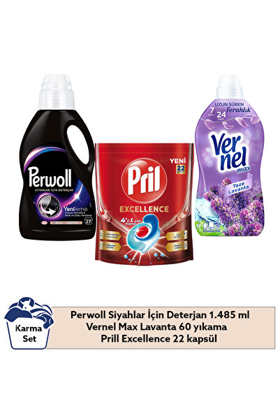 Perwoll Sıvı Deterjan Ekonomi Paketi Siyahlar 2.97L + Vernel 1.44L + Pril 22 ...