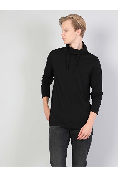 Colin's Normal Kesim Yüksek Yaka Ip Detaylı Siyah Erkek Uzun Kol Tişört Cl1036982