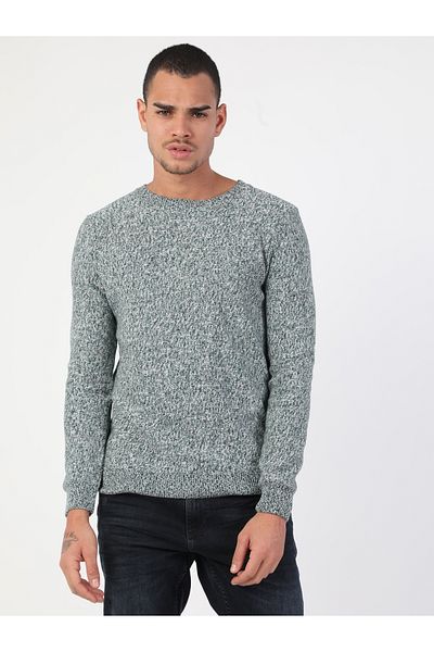 Colin's Мъжки зелен пуловер с обло деколте Slim Fit