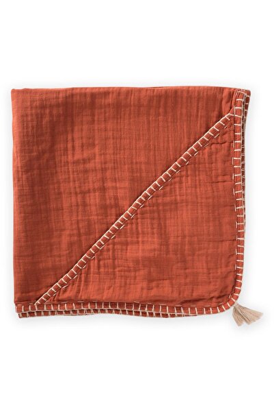 Cigit Double Layer Handcrafted Muslin Triangle Towel (WASHED) 75x75 Cm Rust