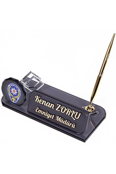 isimliksepeti Polis Logolu Kristal Masa Isimliği Terfi Tayin Hediyesi Masaüst...