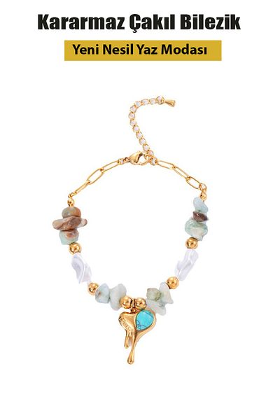 Nehir New Generation Summer Fashion Tarnish Free Steel Bracelet with Irregular Natural Stone for Women