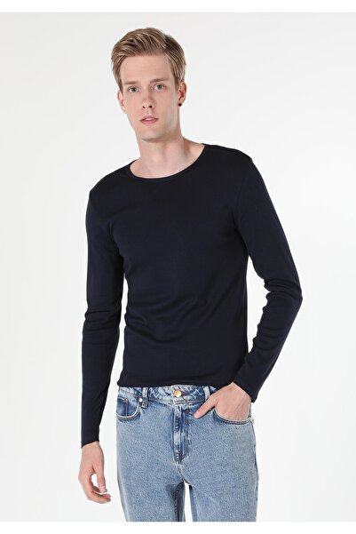 Colin's Slim Fit Yuvarlak Yaka Düz Erkek Lacivert Uzun Kol Tişört