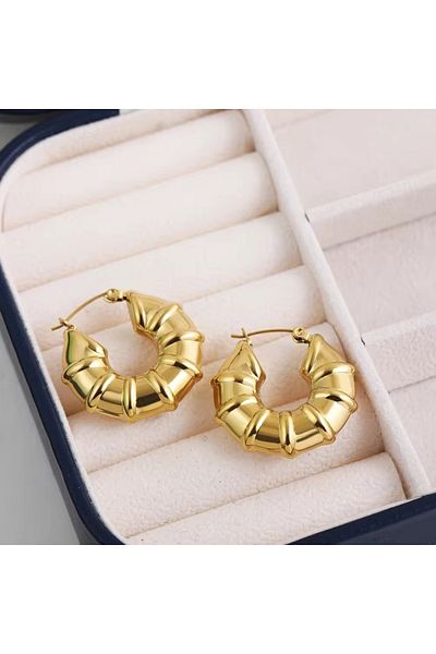 Siya Silver Tarnish Free Steel Gold Color Knuckle Hoop Earrings