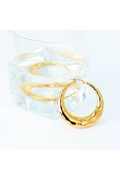 Siya Silver Wave Pattern Tarnish Free Steel Hoop Earrings