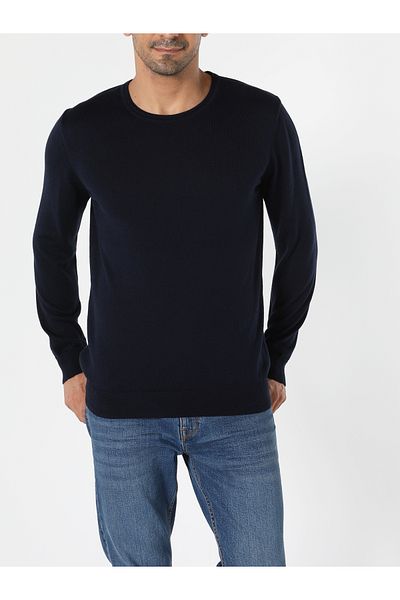 Colin's Men's Navy Blue Regular Fit Crew Neck Sweater - Cl 1051445