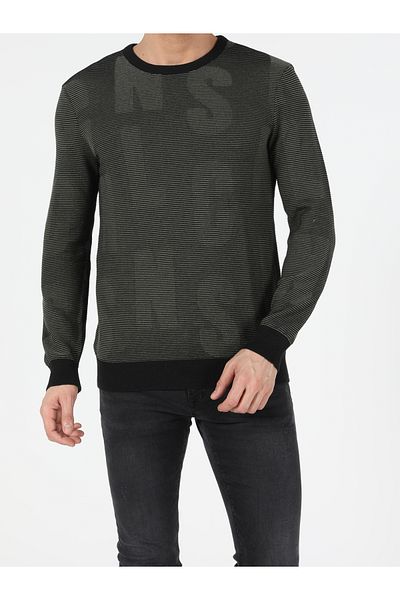Colin's Slim Fit Round Neck Men's Green Sweater