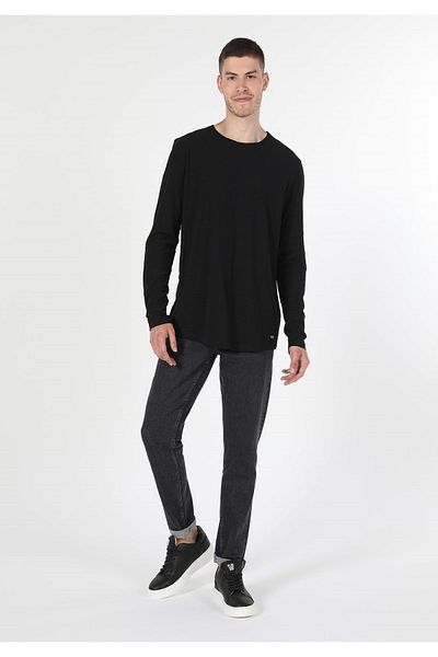 Colin's Regular Fit Round Neck Plain Men's Black Long Sleeve T-Shirt