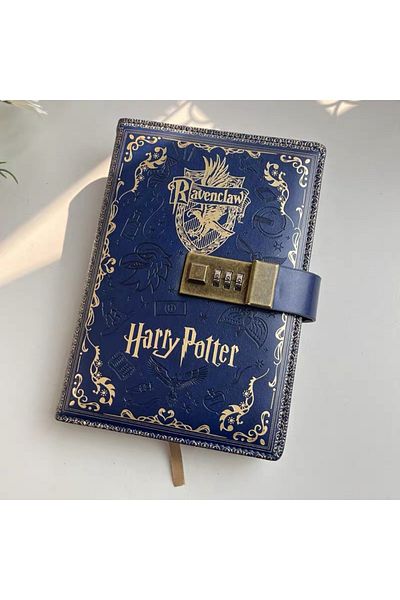 Miniso Blue New Hogwarts Magic Four Academy Retro Password Notebook Color Page A5 Notebook Student Cartoon