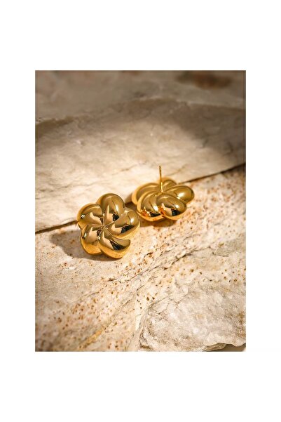 Siya Silver Bombeli Çiçek Model Kararmaz Çelik Küpe