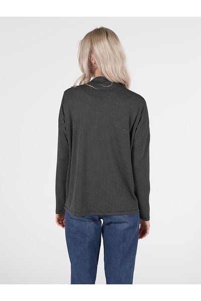 Colin's Tricou negru cu mânecă lungă pentru femei, cu croială normală, cu gât rotic, Cl 1051478