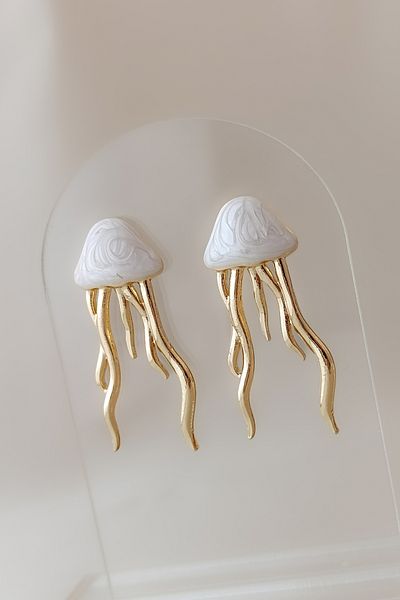 COSİTA Cream White Gold Filled Mine Colored Jellyfish Summer Trend Earrings