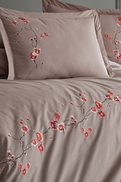 MARİBOR Sakura - طقم غطاء لحاف مطرز من قطن بوبلين بنسبة 100%
