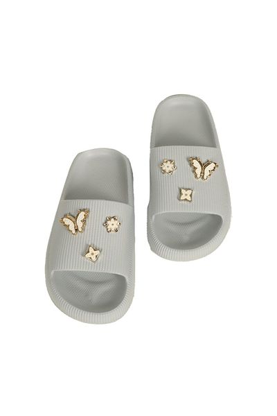 Shoebuo Γυναικείες παντόφλες με πέτρινη λεπτομέρεια Beach Pool Daily