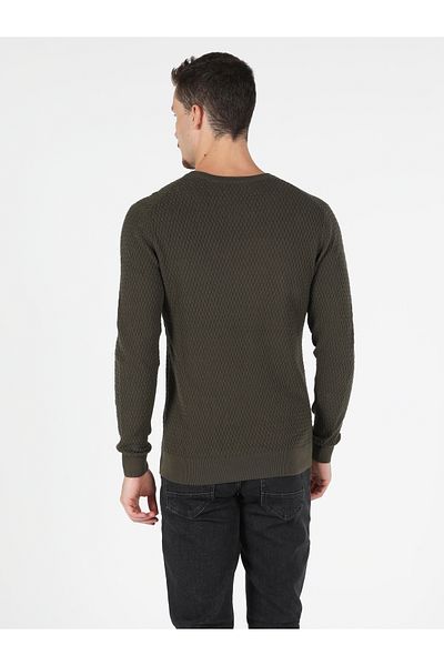 Colin's Slim Fit Round Neck Men's Green Sweater
