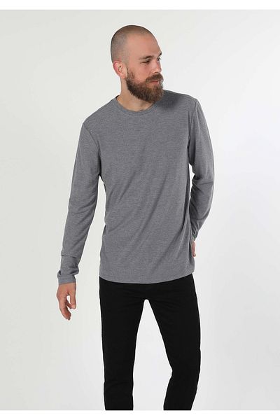 Colin's Regular Fit Round Neck Plain Men's Gray Long Sleeve T-Shirt