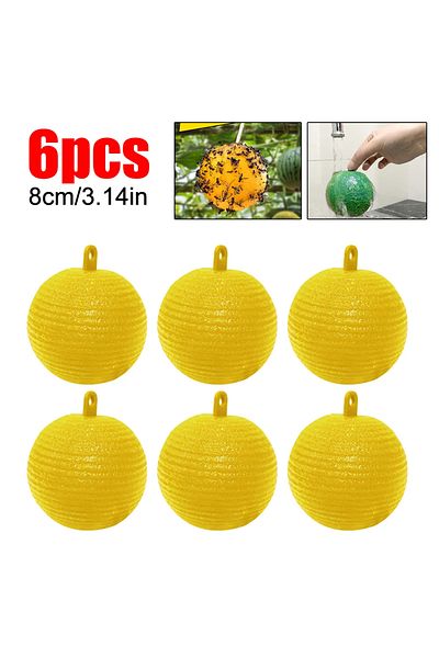 Alloet Yellow 6pcs Ball Fruit Fly Catcher Pest Control Sticky Trap Gnat Traps Flying Insects Traps Ball For