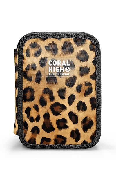 Coral High Τσάντα μολυβιού διπλής στρώσης καφέ λεοπάρ 11147