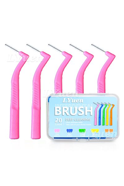 Choice Pink(0.6MM) 20pcs/box L Shaped Short Interdental Brush For Orthodontic Teeth Clean Between Teeth Bra