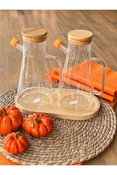 ROSSEV WESSOR Master Chef new season bamboo lid Brosilikat 2-piece 900 ml glass oil bowl and bamboo base set