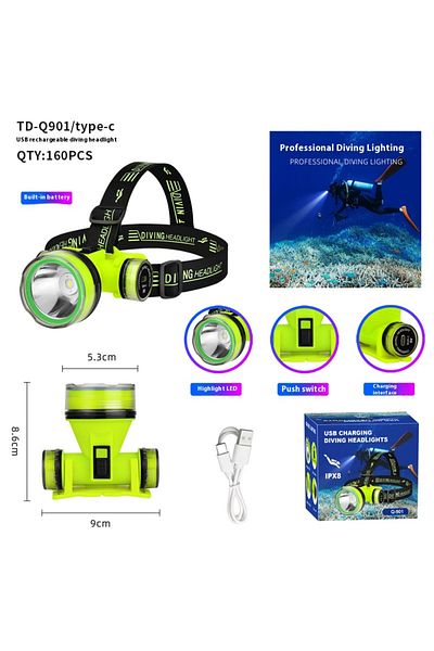 Choice Sq901 Small Portable Rechargeable Diving Headlight 350m Underwater Submersible Waterproof Super Brig