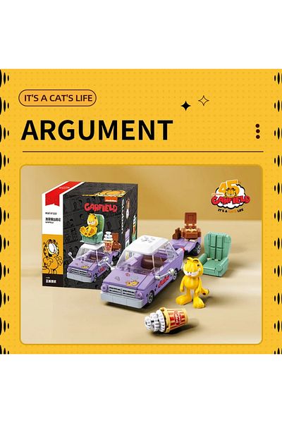 Sluban With Box Car Garfield Car Building Blocks City Magic Cartoon Cat Anime Figures Collection Dispaly Mo