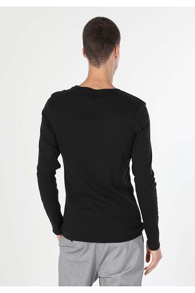 Colin's Slim Fit Round Neck Plain Men's Black Long Sleeve T-Shirt