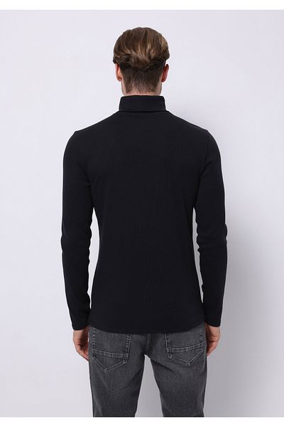 Colin's Slim Fit Half Turtleneck Plain Men's Navy Blue Long Sleeve T-Shirt