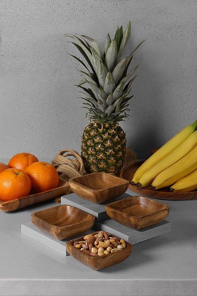 SepetçiBaba 4-Piece Acacia Snack Bowl Square