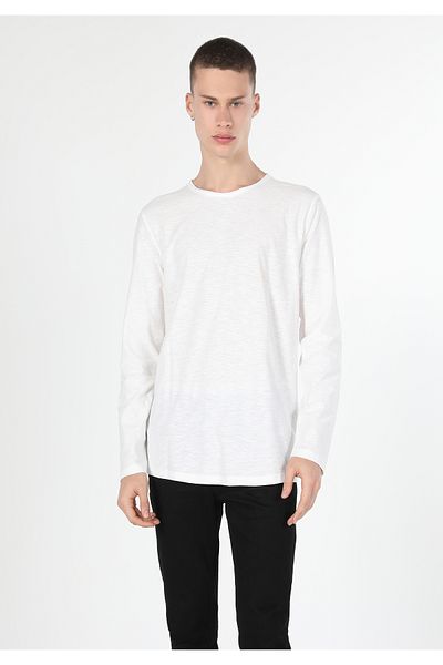 Colin's Regular Fit Round Neck Plain Men's White Long Sleeve T-Shirt