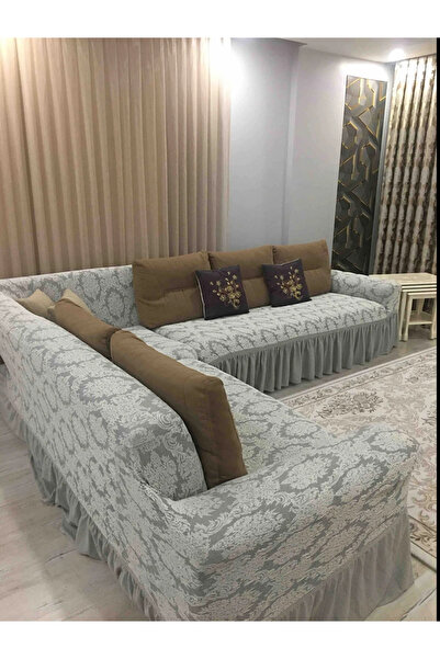ARTUÇ JAKARLİ ŞAL DESEN L KÖŞE 5 KİŞİLİK KOLTUK ÖRTÜSÜ KOLTUK KILIFI ETEKLİ LASTİKLİ STANDART